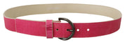 Pink Leather Letter Logo Round Buckle Waist Belt