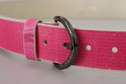 Pink Leather Letter Logo Round Buckle Waist Belt