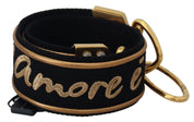 Dolce & Gabbana Black Gold Logo Print Brass Shoulder Bag Strap
