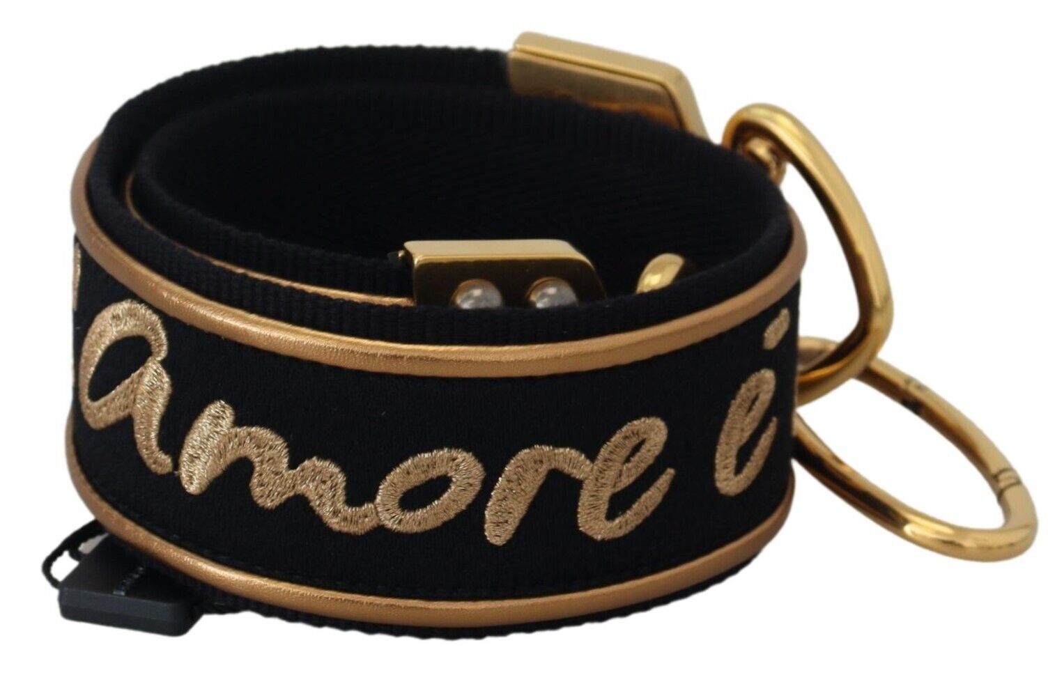 Dolce & Gabbana Black Gold Logo Print Brass Shoulder Bag Strap