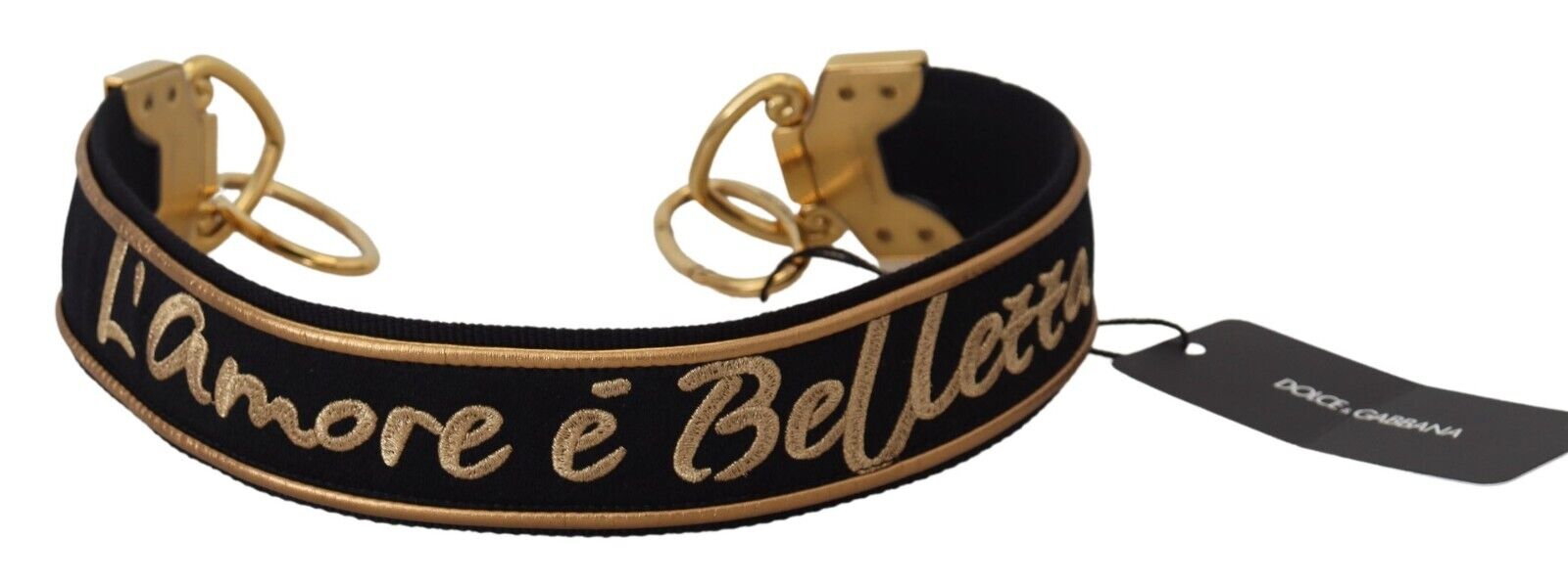 Dolce & Gabbana Black Gold Logo Print Brass Shoulder Bag Strap