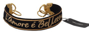 Dolce & Gabbana Black Gold Logo Print Brass Shoulder Bag Strap