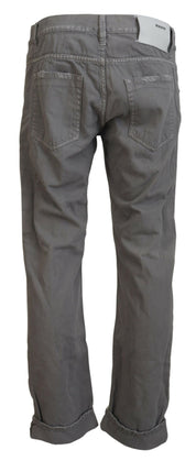 Gray Cotton Straight Fit Folded Hem Casual Denim Jeans