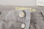 Gray Cotton Straight Fit Folded Hem Casual Denim Jeans