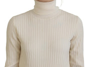 Ivory Turtleneck Distressed Cuff Pullover Sweater