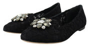 Black Taormina Lace Crystals Flats Shoes