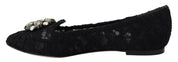 Black Taormina Lace Crystals Flats Shoes