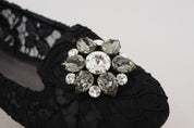 Black Taormina Lace Crystals Flats Shoes