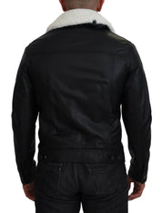 Black Lamb Leather Collared Men Coat Jacket