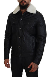 Black Lamb Leather Collared Men Coat Jacket