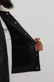 Black Lamb Leather Collared Men Coat Jacket
