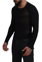 Black Cashmere Button Pullover Sweater