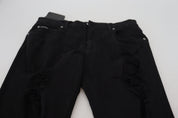 Black Slim Fit Tattered Denim Cotton Jeans