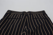 Black Beige Striped Cotton Stretch Pants