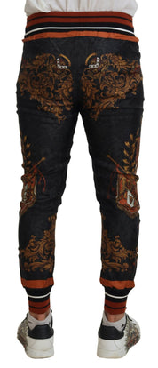 Gray Silk Baroque Crown Trousers Sport Pants