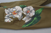 Beige Cotton Stretch Floral Chinos Pants