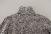 Gray Wool Knit Turtleneck Pullover Sweater