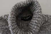 Gray Wool Knit Turtleneck Pullover Sweater