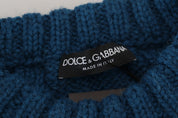 Blue Knitted Wool Alpaca Pullover Sweater