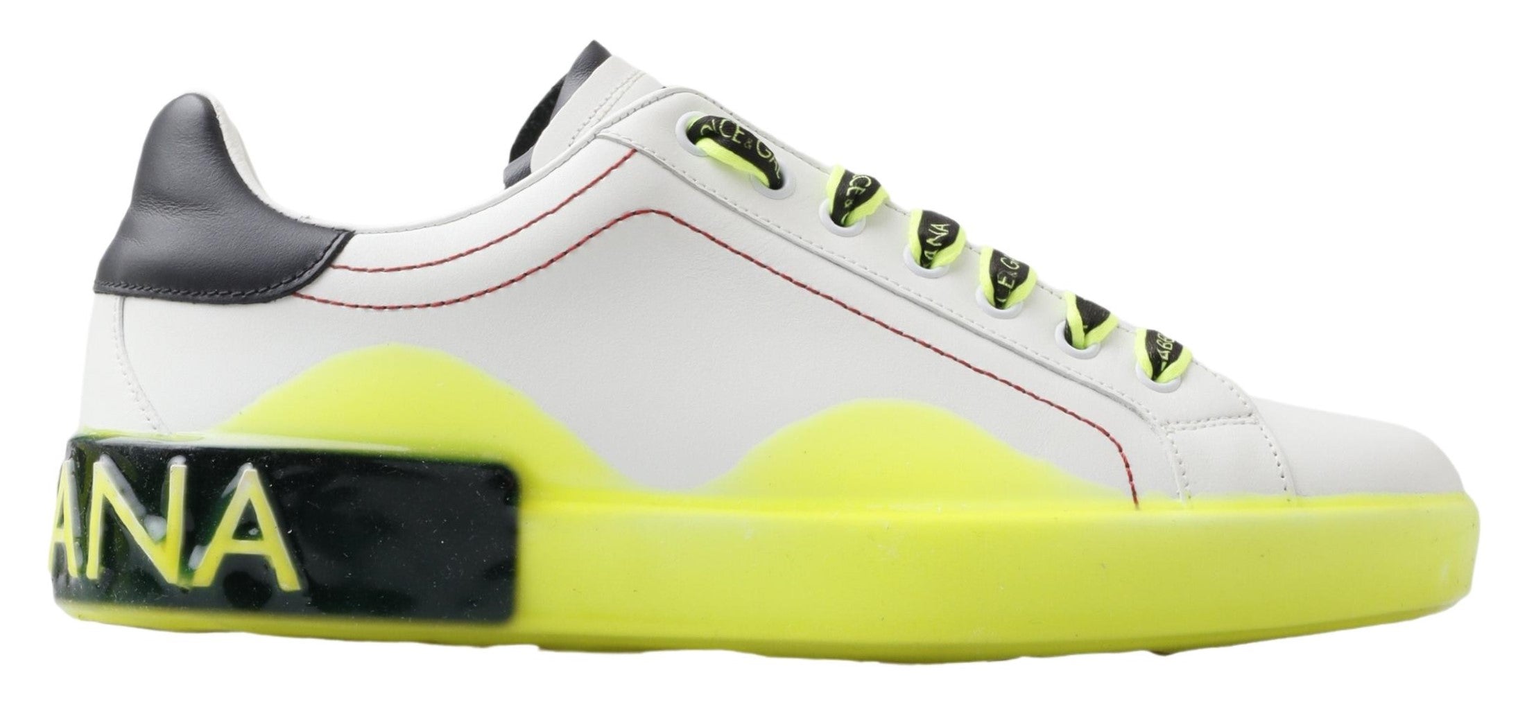 Dolce & Gabbana White Yellow Leather Portofino Low Top Sneakers