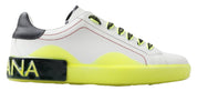 Dolce & Gabbana White Yellow Leather Portofino Low Top Sneakers