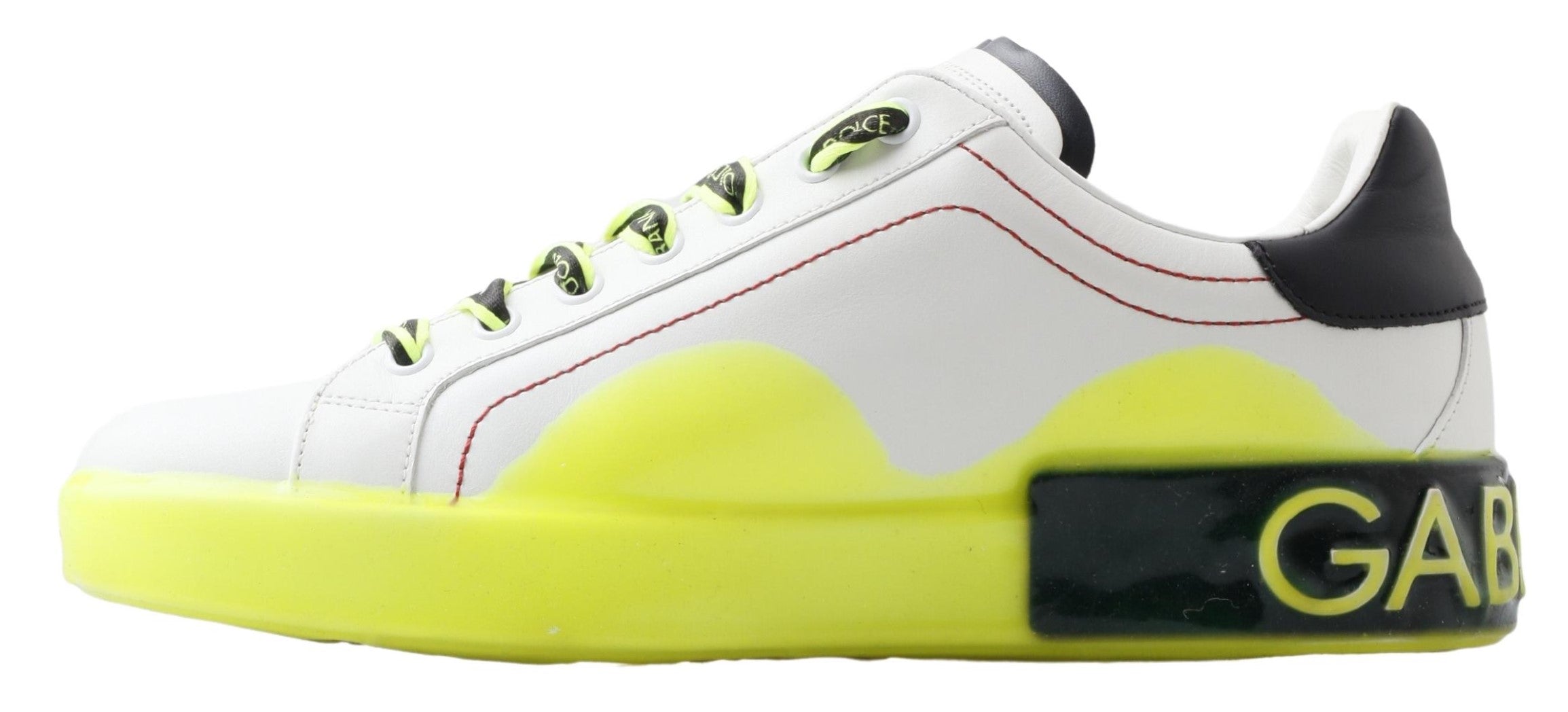 Dolce & Gabbana White Yellow Leather Portofino Low Top Sneakers