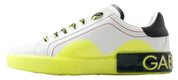 Dolce & Gabbana White Yellow Leather Portofino Low Top Sneakers