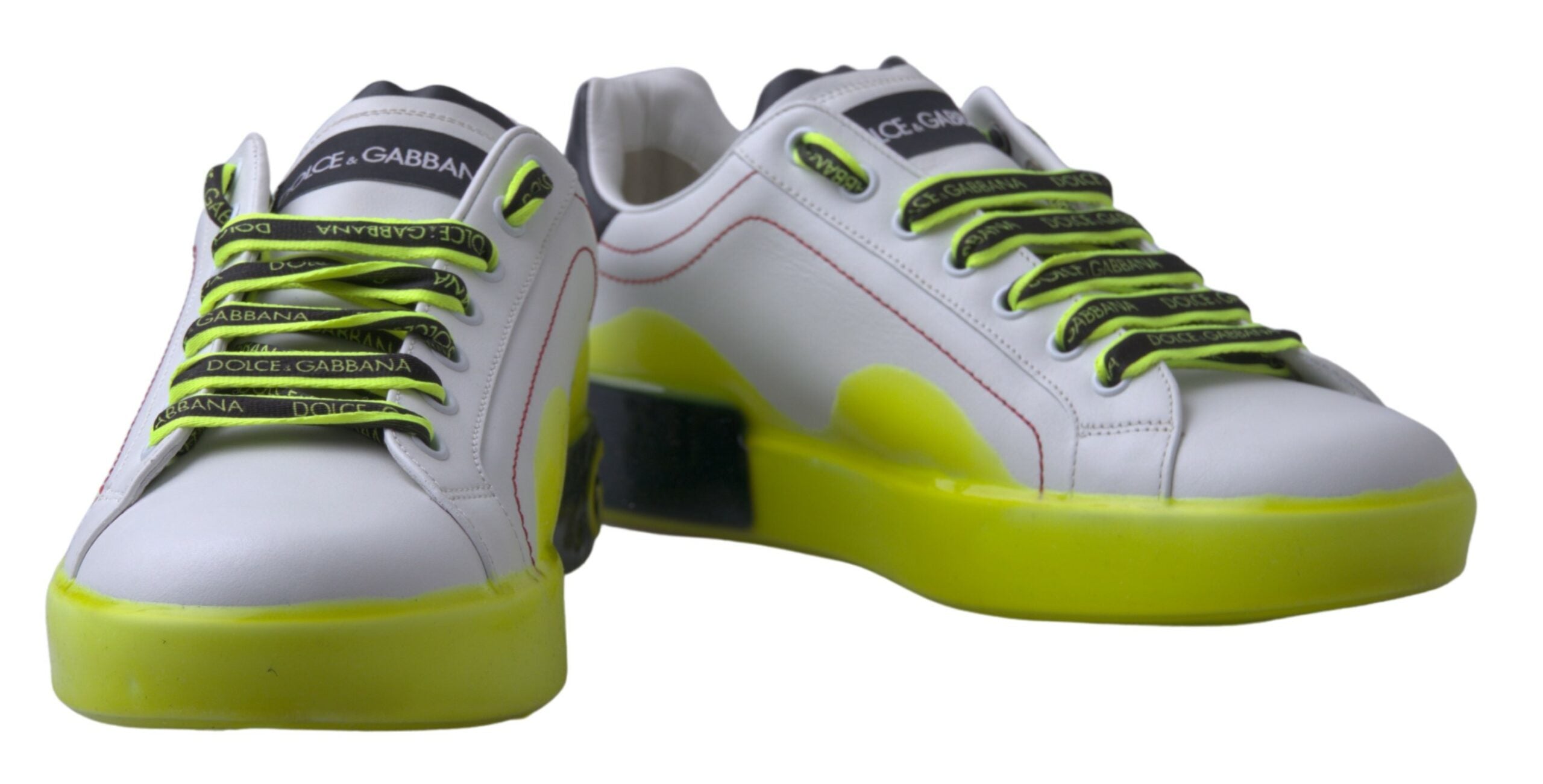 Dolce & Gabbana White Yellow Leather Portofino Low Top Sneakers