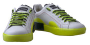 Dolce & Gabbana White Yellow Leather Portofino Low Top Sneakers