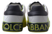 Dolce & Gabbana White Yellow Leather Portofino Low Top Sneakers