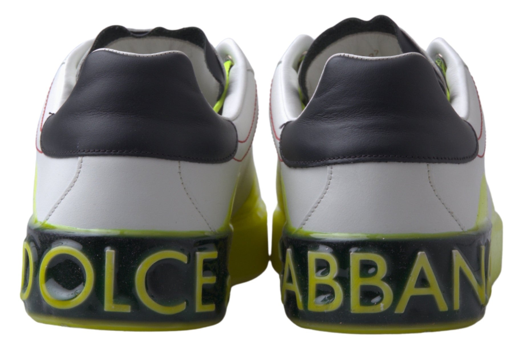 Dolce & Gabbana White Yellow Leather Portofino Low Top Sneakers