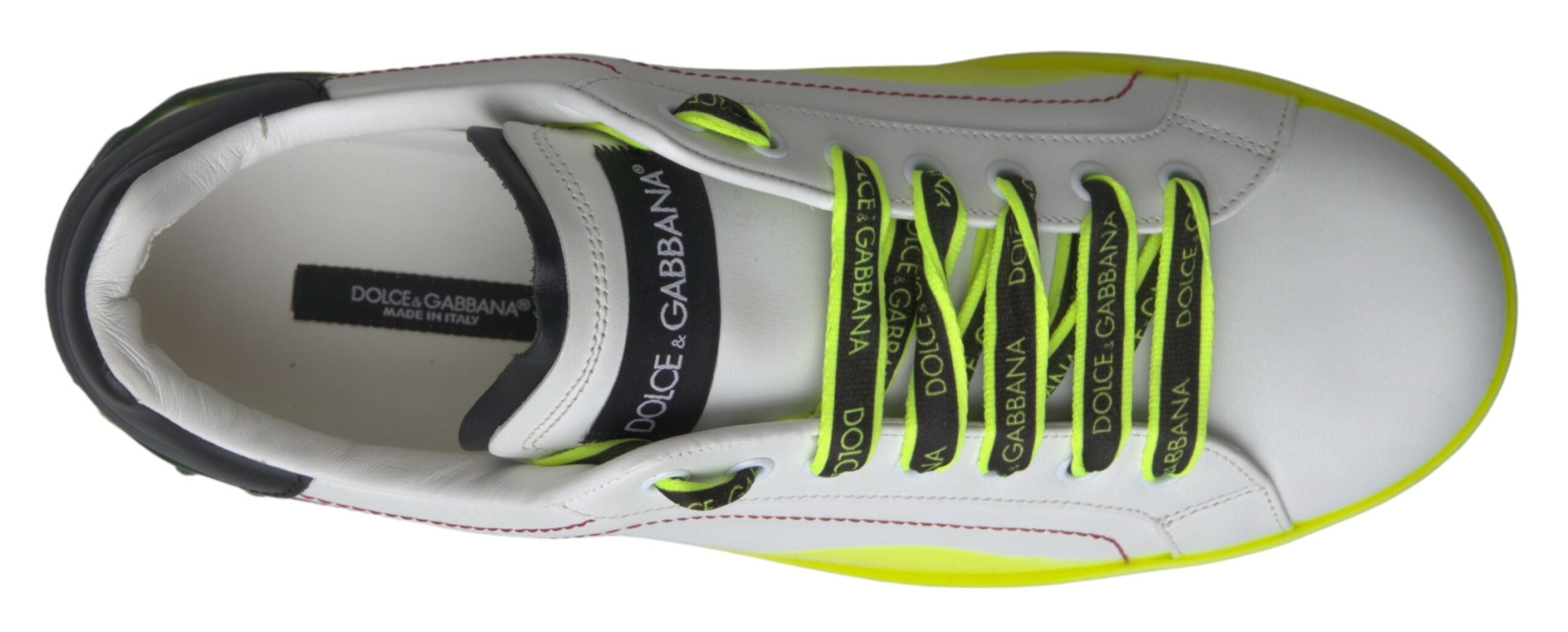 Dolce & Gabbana White Yellow Leather Portofino Low Top Sneakers