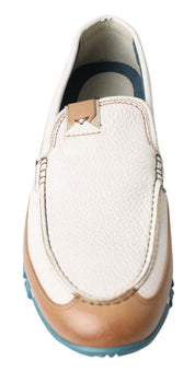 Dolce & Gabbana White Leather Loafers Moccasins