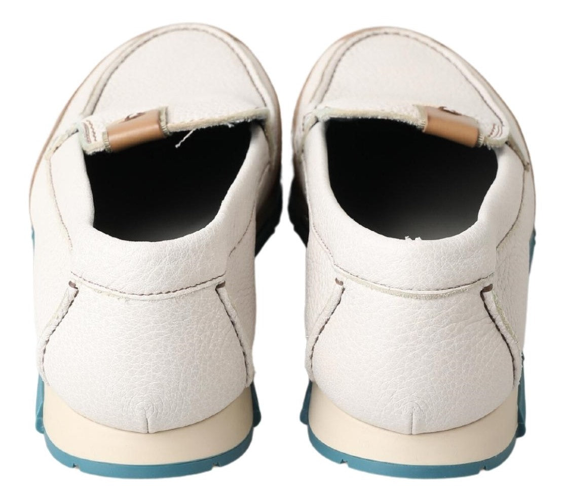 Dolce & Gabbana White Leather Loafers Moccasins