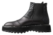 Black Leather Slip on Stretch Boots