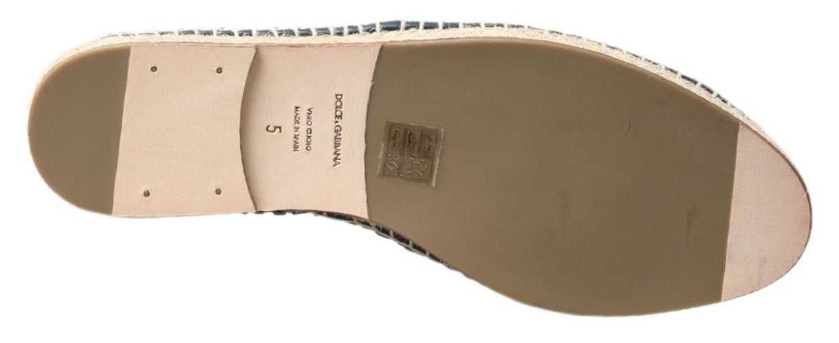 Dolce & Gabbana Blue Gray Leather Espadrille Shoes