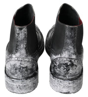 Black Gray Leather Ankle Boots