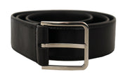 Black Calf Leather Logo Engraved Metal Buckle Belt