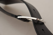 Black Calf Leather Logo Engraved Metal Buckle Belt