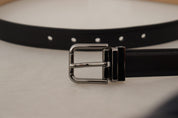 Black Calf Leather Logo Engraved Metal Buckle Belt