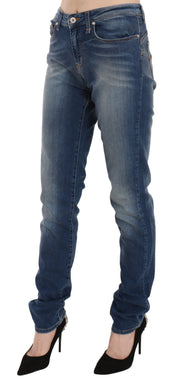 Blue Washed Mid Waist Slim Fit Denim Jeans