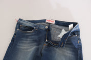 Blue Washed Mid Waist Slim Fit Denim Jeans