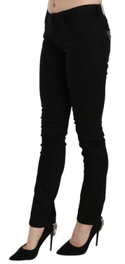 Black Sequined Mid Waist Slim Fit Denim Jeans