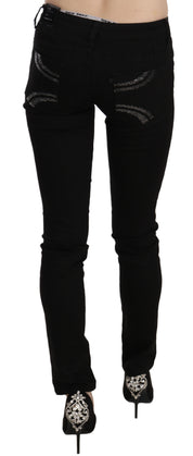 Black Sequined Mid Waist Slim Fit Denim Jeans