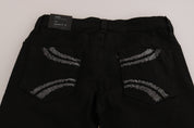 Black Sequined Mid Waist Slim Fit Denim Jeans