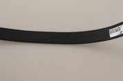 Black Calf Canvas Silver Tone Logo Metal Belt