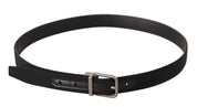Black Canvas Leather Silver Metal Buckle Belt
