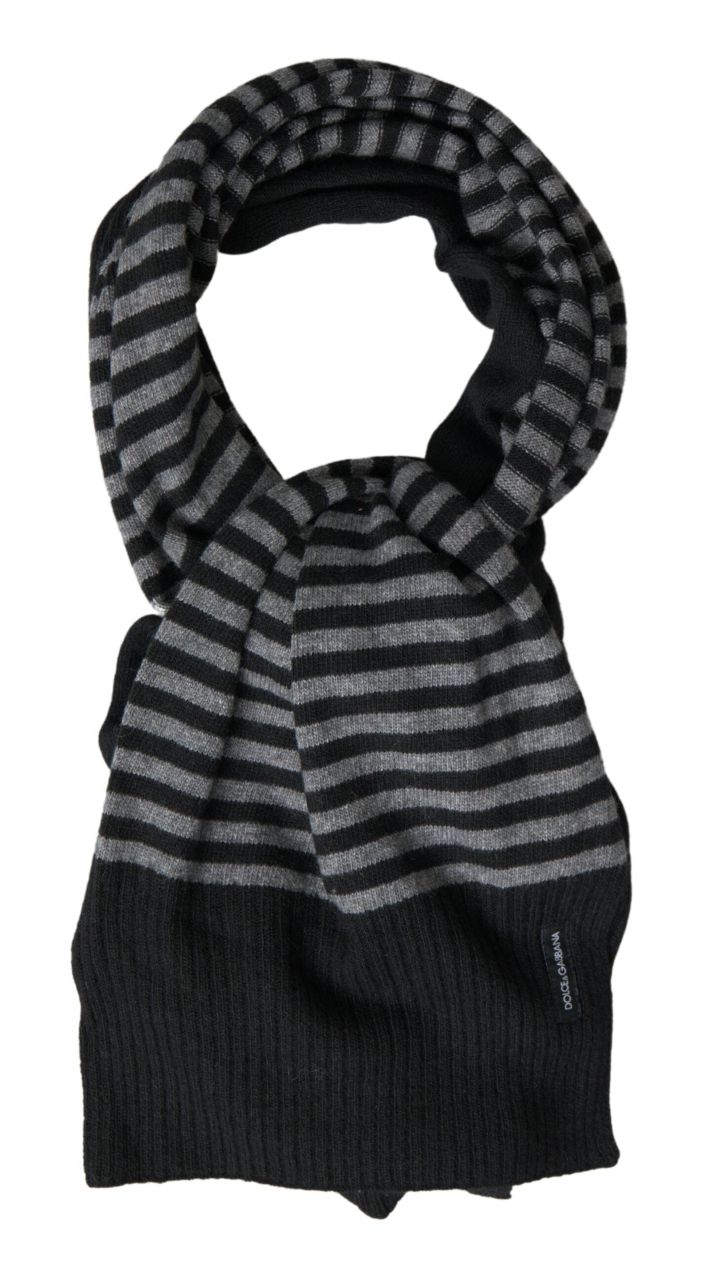 Black Gray Striped Wool Blend Neck Wrap Scarf