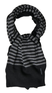 Black Gray Striped Wool Blend Neck Wrap Scarf