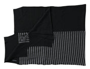 Black Gray Striped Wool Blend Neck Wrap Scarf